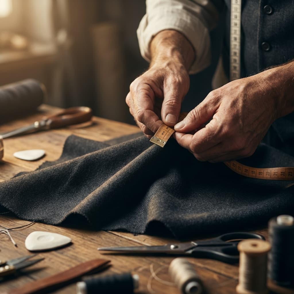 Artisan hands measuring fabric