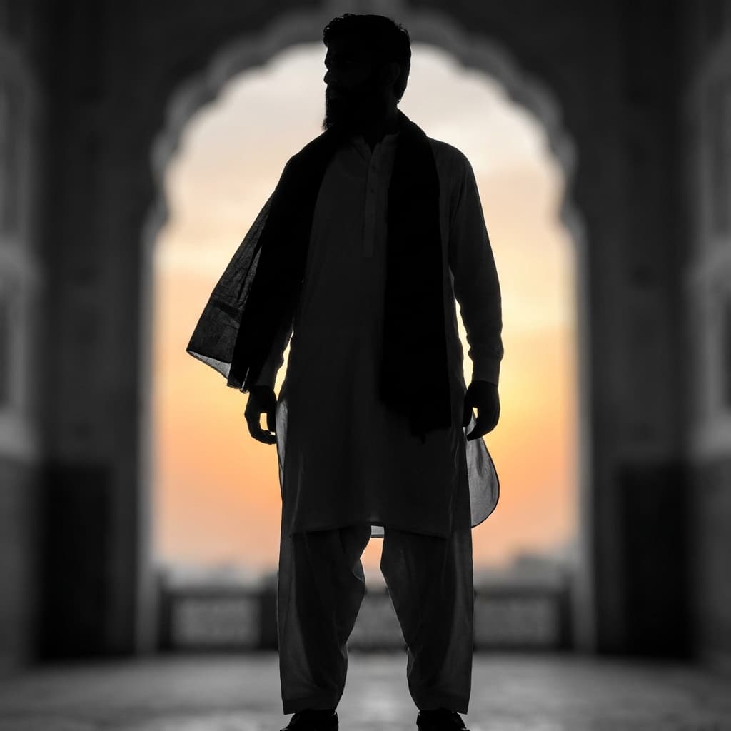 Silhouette of a man in Shalwar Kameez defining his presence